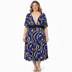 Lane Bryant dress Low Cut Cleavage Geometric Career Date Blue Black Size 18 20